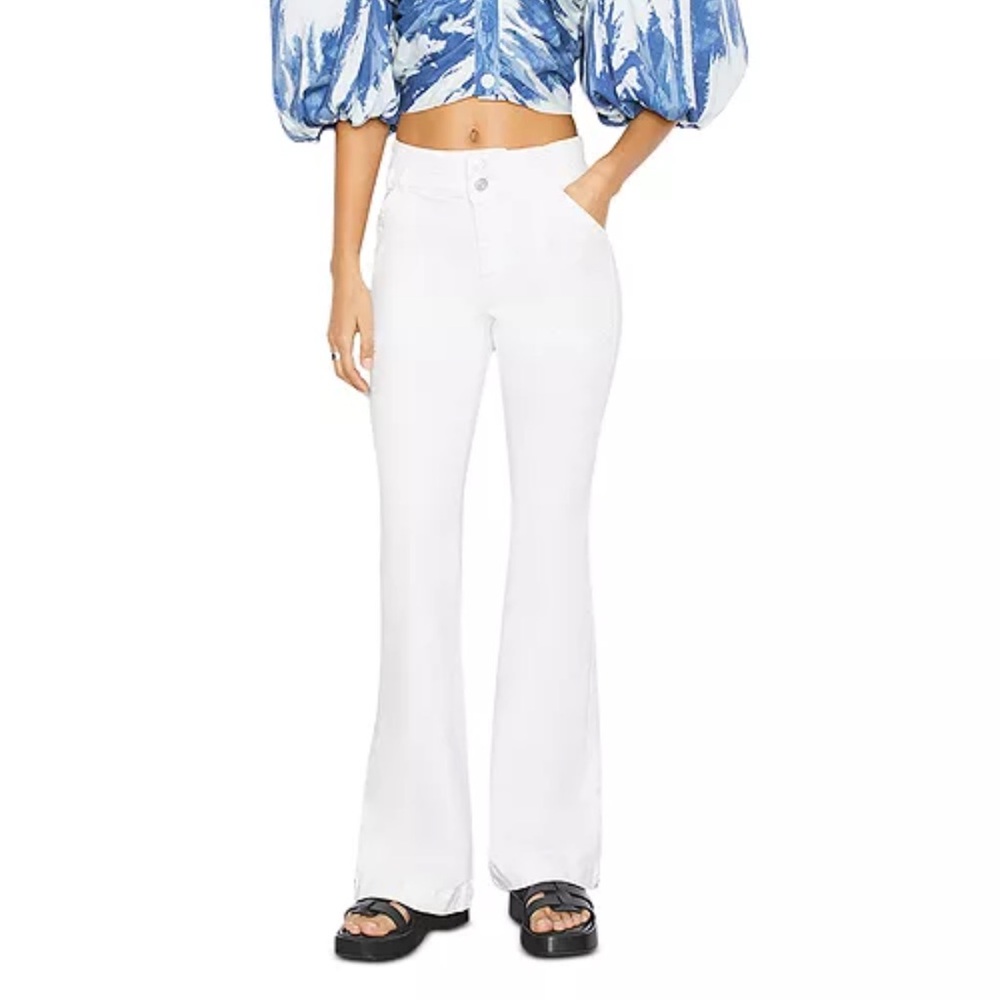 FRAME Le High Flare Jeans Women 28 White Mid Rise 2 Button Stretch Designer